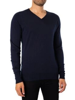 John Smedley Bobby V-Neck Knit - Midnight