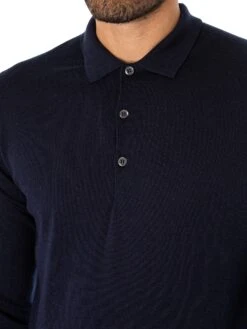 John Smedley Cotswold Longsleeved Polo Shirt - Midnight -Standout Fashion Shop 17079d