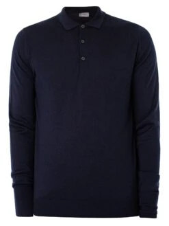 John Smedley Cotswold Longsleeved Polo Shirt - Midnight -Standout Fashion Shop 17079e