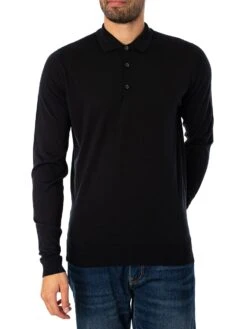 John Smedley Cotswold Longsleeved Polo Shirt - Black