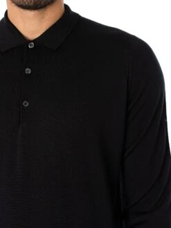 John Smedley Cotswold Longsleeved Polo Shirt - Black -Standout Fashion Shop 19542d