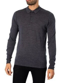 John Smedley Cotswold Longsleeved Polo Shirt - Charcoal