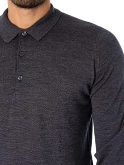 John Smedley Cotswold Longsleeved Polo Shirt - Charcoal -Standout Fashion Shop 21334d