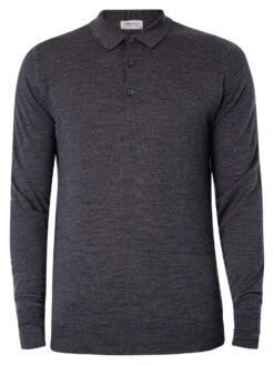 John Smedley Cotswold Longsleeved Polo Shirt - Charcoal -Standout Fashion Shop 21334e