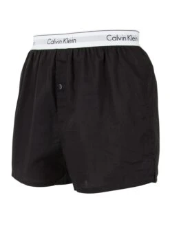Calvin Klein 2 Pack Logo Slim Fit Woven Boxers - Black/Black -Standout Fashion Shop 26776c