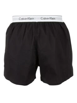 Calvin Klein 2 Pack Logo Slim Fit Woven Boxers - Black/Black -Standout Fashion Shop 26776d