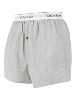 Calvin Klein 2 Pack Logo Slim Fit Woven Boxers - Black/Grey Heather -Standout Fashion Shop 26777c