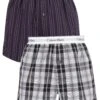 Calvin Klein 2 Pack Woven Boxers - Ryan Striped Well/Hickory Plaid