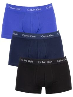 Calvin Klein 3 Pack Low Rise Trunks - Black/Blue Shadow/Cobalt Water