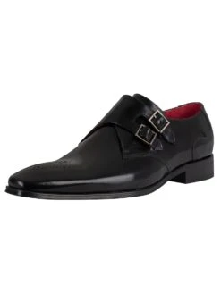 Jeffery West Polished Buckle Leather Shoes - Black