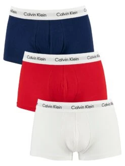 Calvin Klein 3 Pack Low Rise Trunks - White/Red Ginger/Pyro Blue