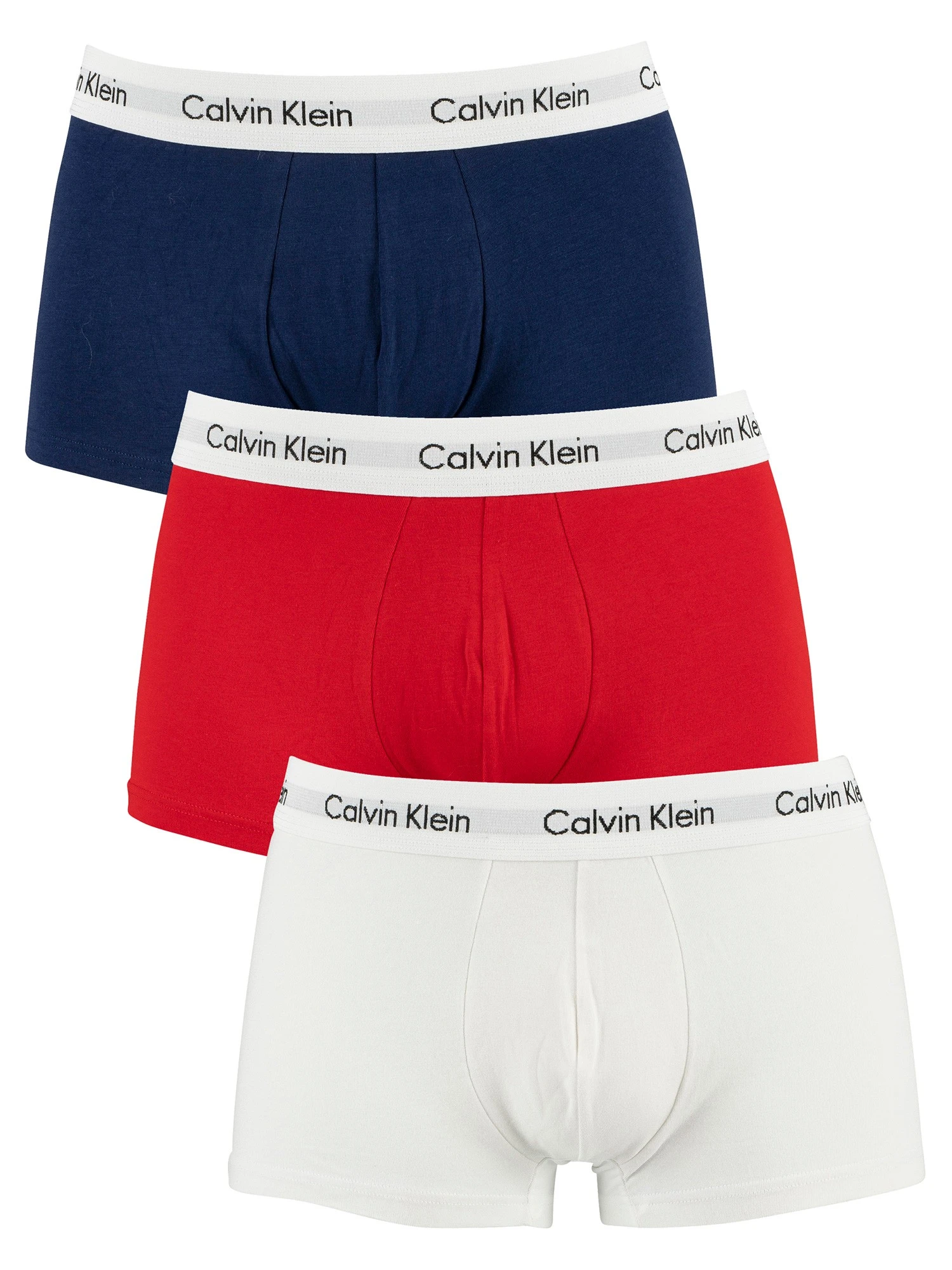 Calvin Klein 3 Pack Low Rise Trunks - White/Red Ginger/Pyro Blue 1 Calvin Klein 3 Pack Low Rise Trunks - White/Red Ginger/Pyro Blue