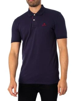 GANT Contrast Collar Pique Polo Shirt - Evening Blue