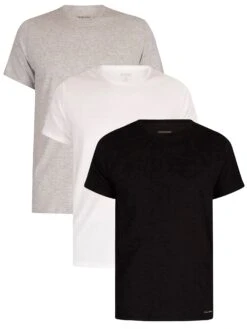 Calvin Klein 3 Pack Lounge Crew T-Shirts - Black/White/Grey Heather