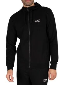 EA7 Zip Hoodie Jersey Tracksuit - Black -Standout Fashion Shop 39234i