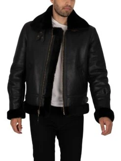 Schott Leather Sherpa Jacket - Black -Standout Fashion Shop 40890i