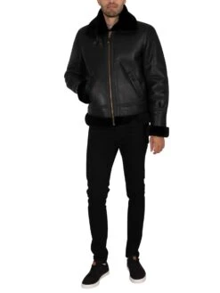 Schott Leather Sherpa Jacket - Black -Standout Fashion Shop 40890j
