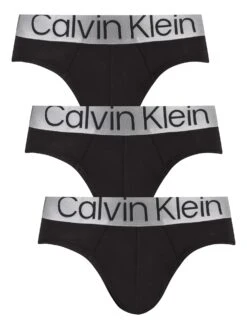 Calvin Klein 3 Pack Reconsidered Stell Hip Briefs - Black
