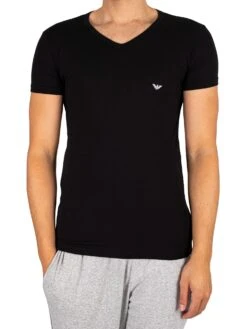 Emporio Armani 2 Pack Lounge V-Neck T-Shirt - Black/Grey -Standout Fashion Shop 43102h