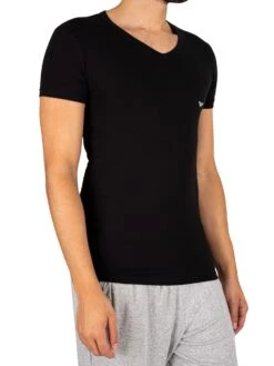 Emporio Armani 2 Pack Lounge V-Neck T-Shirt - Black/Grey -Standout Fashion Shop 43102i