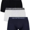 Emporio Armani 3 Pack Pure Cotton Trunks - Marine/Grey Melange/Black