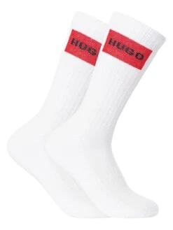 HUGO 2 Pack Rib Logo Socks - White