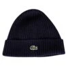 Lacoste Ribbed Embroidered Logo Beanie - Blue Marine