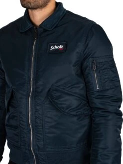 Schott Removable Badge Bomber Jacket - Navy -Standout Fashion Shop 44587e