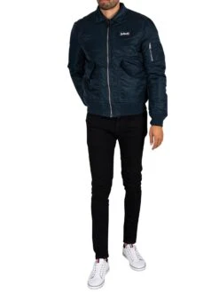 Schott Removable Badge Bomber Jacket - Navy -Standout Fashion Shop 44587h