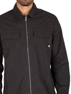 Farah Goto Longsleeved Zip Overshirt - Washed Black -Standout Fashion Shop 44683d
