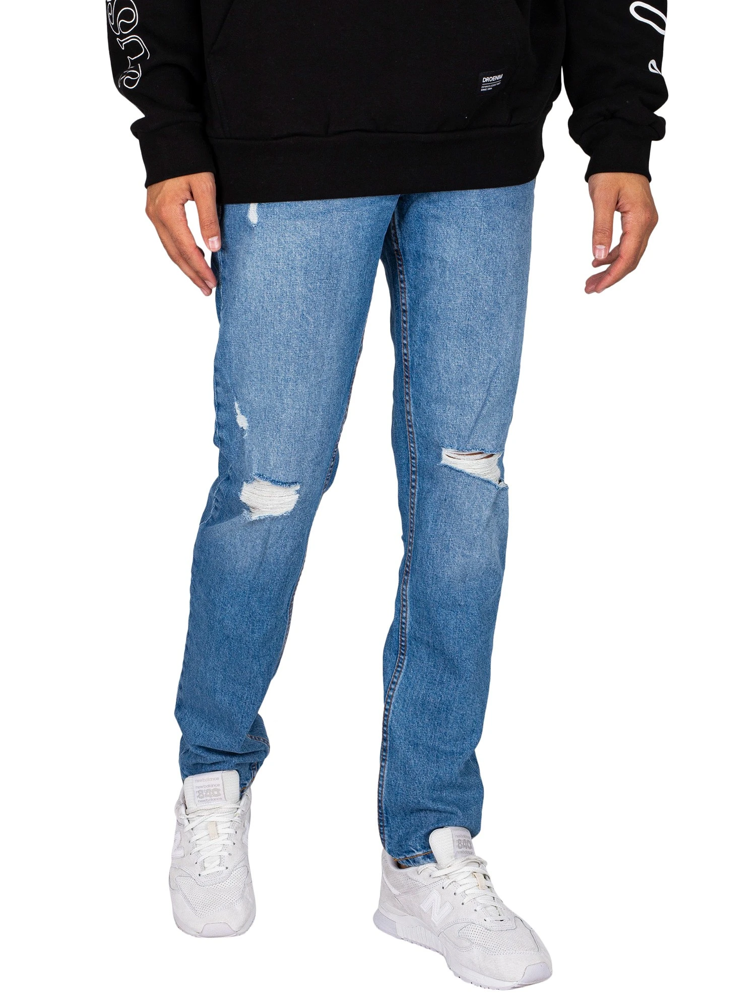Dr. Denim Clark Ripped Slim Tapered Jeans - Rubble Mid Blue 1 Dr. Denim Clark Ripped Slim Tapered Jeans - Rubble Mid Blue