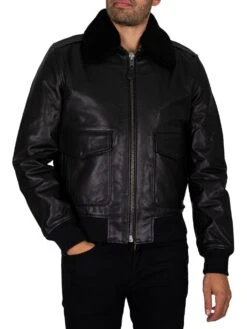 Schott Leather Double Bomber Jacket - Black