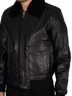 Schott Leather Double Bomber Jacket - Black -Standout Fashion Shop 44934d