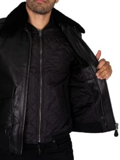 Schott Leather Double Bomber Jacket - Black -Standout Fashion Shop 44934f