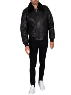 Schott Leather Double Bomber Jacket - Black -Standout Fashion Shop 44934h