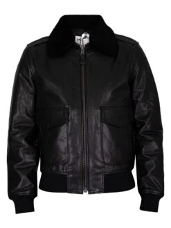 Schott Leather Double Bomber Jacket - Black -Standout Fashion Shop 44934i