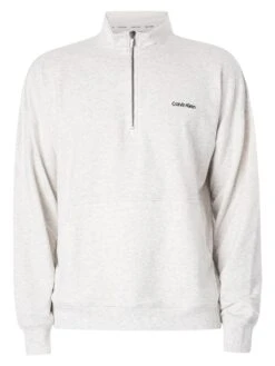 Calvin Klein Lounge Quarter Zip Sweatshirt - Snow Heather -Standout Fashion Shop 45597e