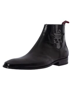 Jeffery West Skull Polished Leather Chelsea Boots - Black