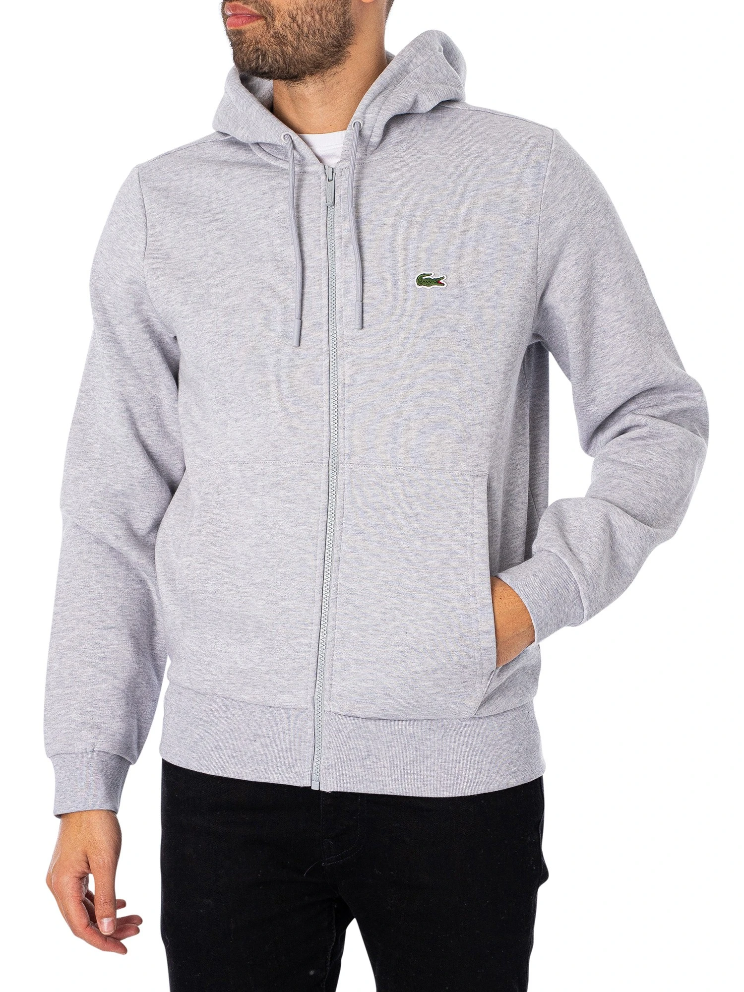 Lacoste Zip Logo Hoodie - Light Grey 2 Lacoste Zip Logo Hoodie - Light Grey - Image 2
