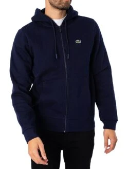 Lacoste Zip Logo Hoodie - Blue Marine