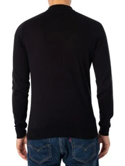John Smedley Bradwell Longsleeved Polo Shirt - Black -Standout Fashion Shop 46184c
