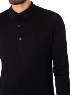 John Smedley Bradwell Longsleeved Polo Shirt - Black -Standout Fashion Shop 46184d