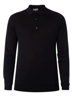 John Smedley Bradwell Longsleeved Polo Shirt - Black -Standout Fashion Shop 46184e