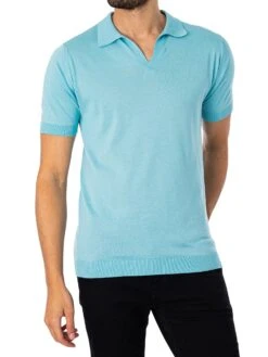 John Smedley Noah Skipper Collar Polo Shirt - Blue Spring