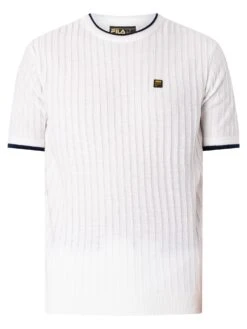 Fila Musso Knitted Textured T-Shirt - White -Standout Fashion Shop 46435e