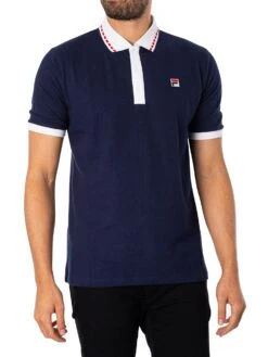 Fila Graphic Dyed Rib Polo Shirt - Navy/White/Red
