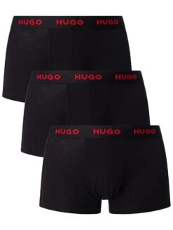 HUGO 3 Pack Cotton Stretch Trunks - Black