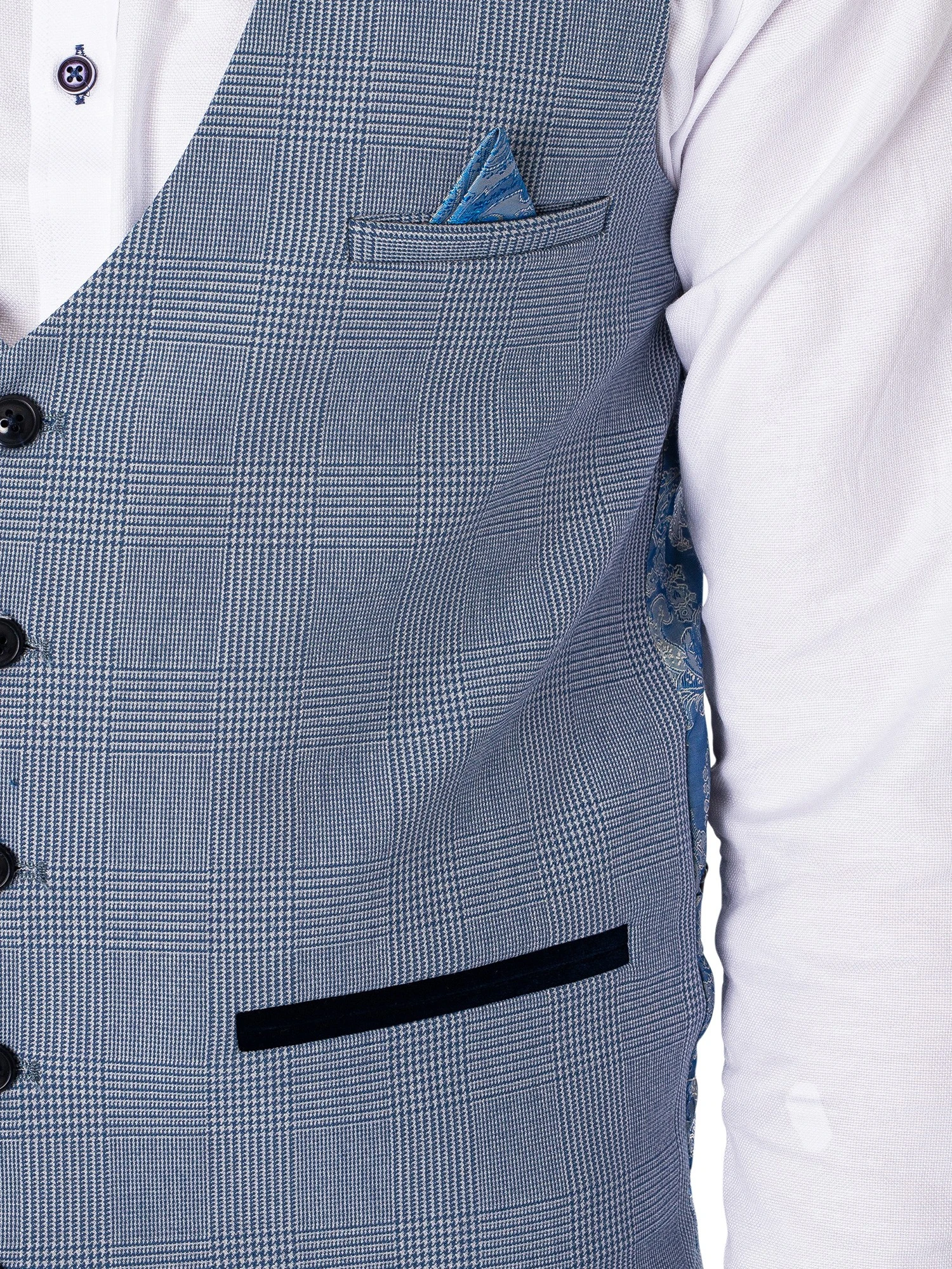 Marc Darcy Bromley Single Breasted Check Waistcoat - Sky 4 Marc Darcy Bromley Single Breasted Check Waistcoat - Sky - Image 4