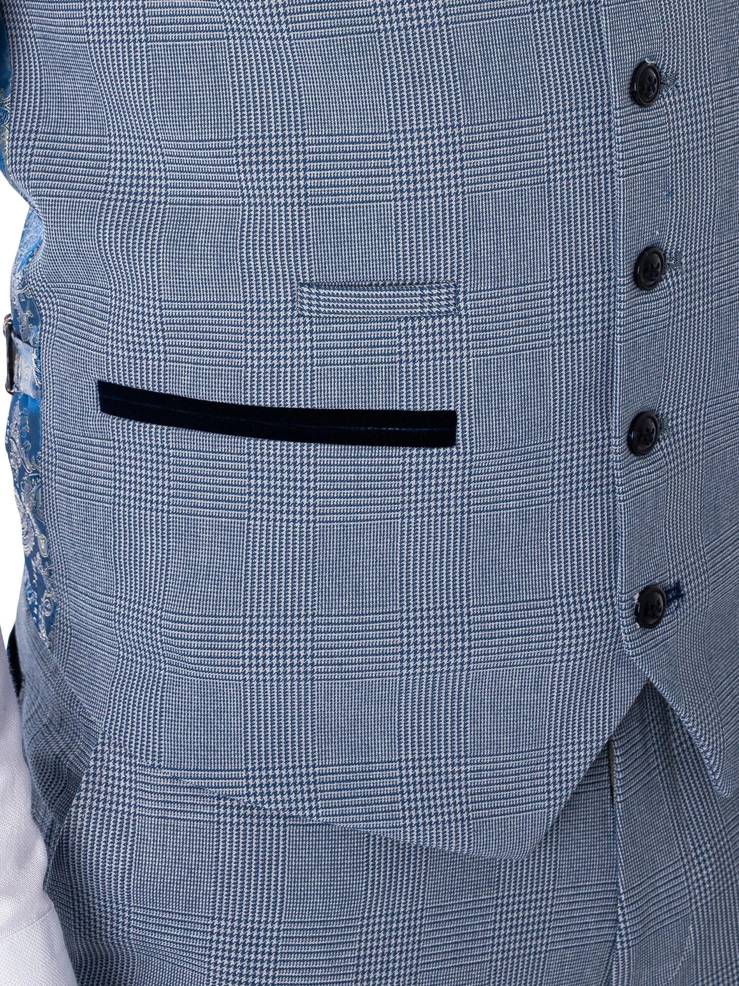 Marc Darcy Bromley Single Breasted Check Waistcoat - Sky 5 Marc Darcy Bromley Single Breasted Check Waistcoat - Sky - Image 5