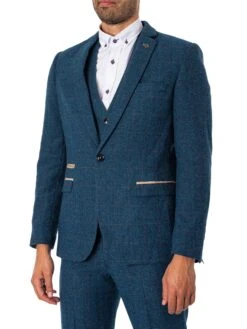 Marc Darcy Dion Tweed Check Blazer - Blue